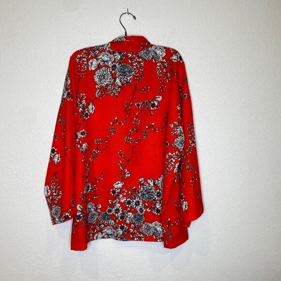 Bryn Walker Orange Red Floral Pants Set Button Down Blouse Crop Pants EUC Sz S/M - Picture 7 of 16